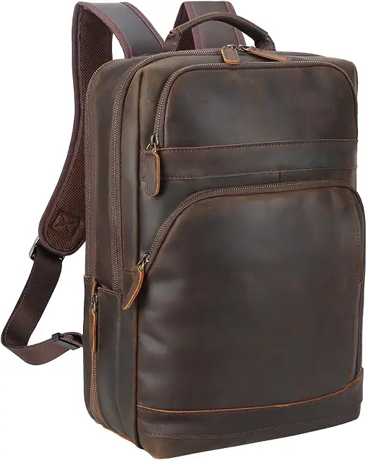 Masa Kawa Brown Leather Laptop Backpack for Men 16 Inch Computer Work Bag