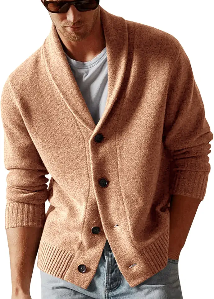 Runcati Mens Shawl Collar Cardigan Sweater Casual Button Down Winter Ribbed Chunky Knitted Sweaters