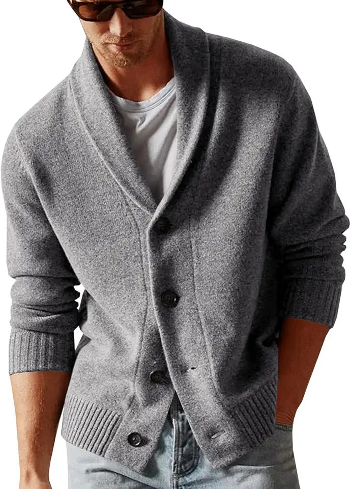 Runcati Mens Shawl Collar Cardigan Sweater Casual Button Down Winter Ribbed Chunky Knitted Sweaters