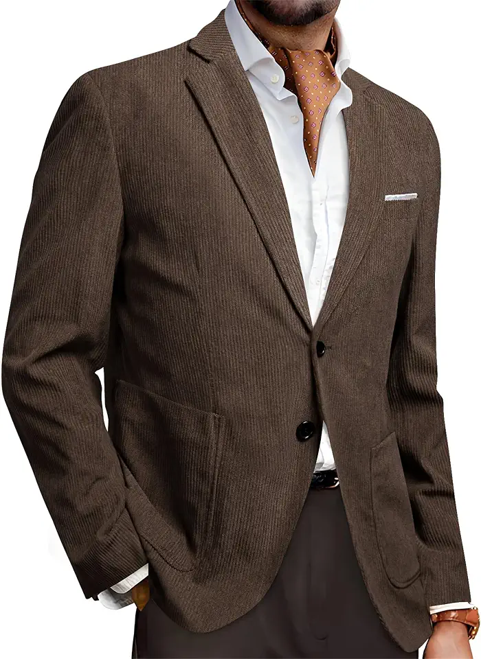 Barry.Wang Men's Vintage Corduroy Blazer Jackets Business Casual Sport Coat