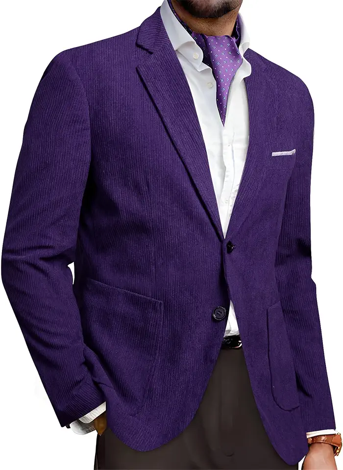 Barry.Wang Men's Vintage Corduroy Blazer Jackets Business Casual Sport Coat