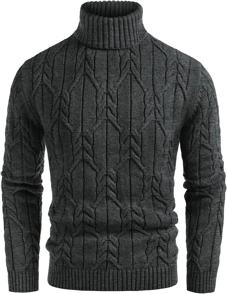 GRACE KARIN Mens Turtleneck Sweaters Cable Knit Twisted Pullover