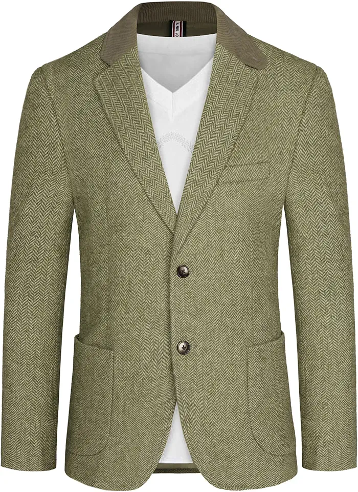 Men's Olive Green Herringbone Tweed Blazer