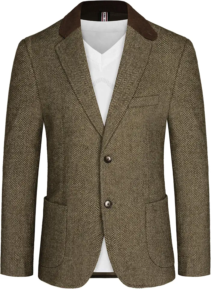 PJ PAUL JONES Mens Herringbone Blazer Vintage Tweed Wool Blend Sport Coat Jacket