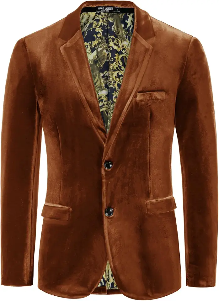 PJ PAUL JONES Mens Velvet Blazer Jacket Two Button Sport Coat Solid Suit Jackets for Dinner Prom Wedding