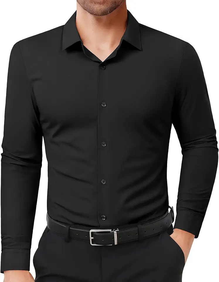 Lion Nardo Slim Fit Dress Shirts for Men Stretch Muscle Fit Long Sleeve Dress Shirts Wrinkle Free Formal Button Down Shirts