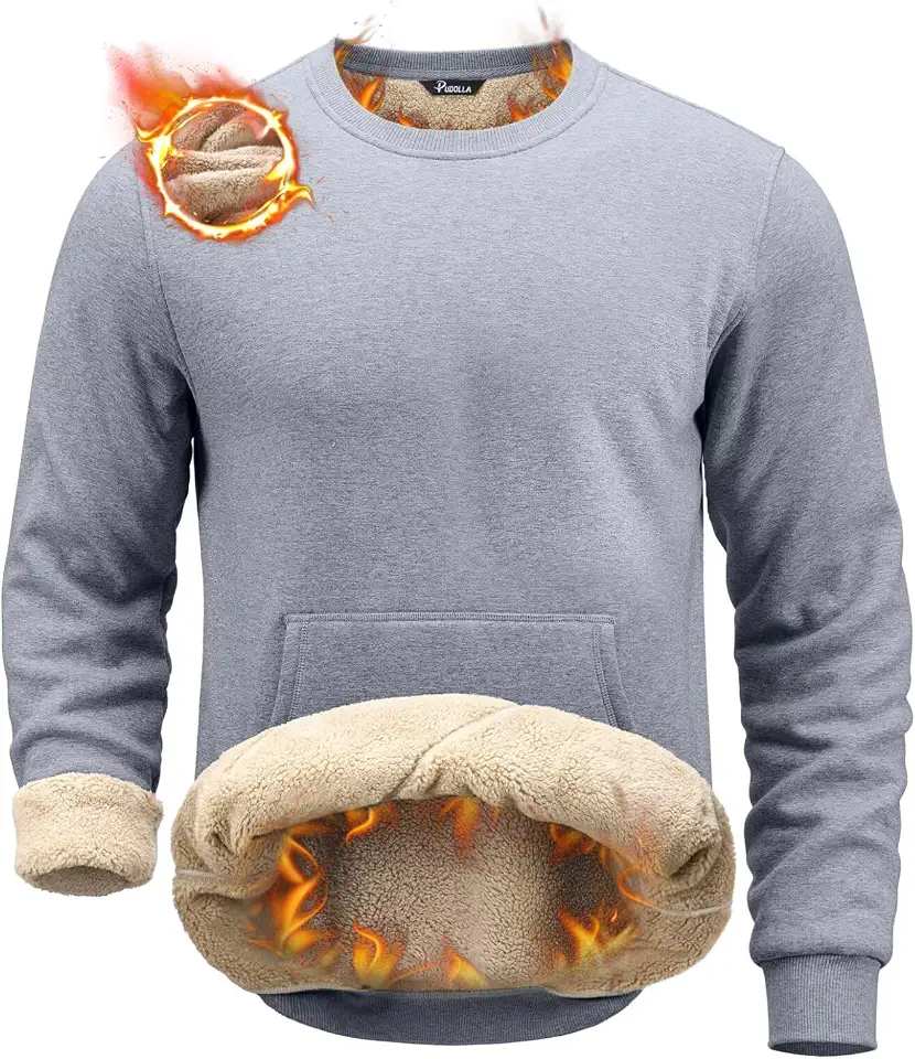 Men's Sherpa Lined Sweatshirts Heavyweight Fleece Pullover with Pocket