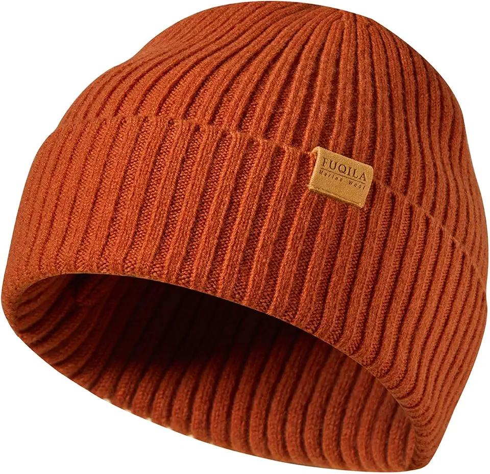 100% Merino Wool Cuff Beanie Hat, Unisex Warm Winter Caps Soft, Breathable & Cozy Stretchy Knitted Cuffed Cap