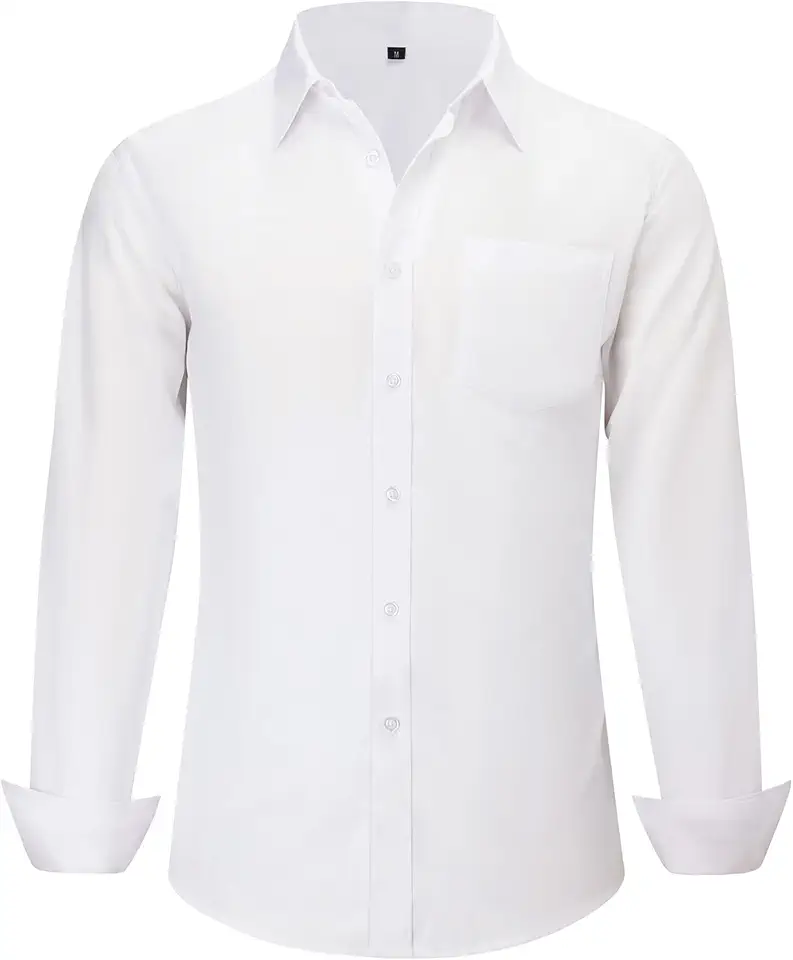 CIGENU Men's Long Sleeve Dress Shirts, Regular Fit Stretch Wrinkle-Free Business Casual Button-Down Shirts with Front Pocket