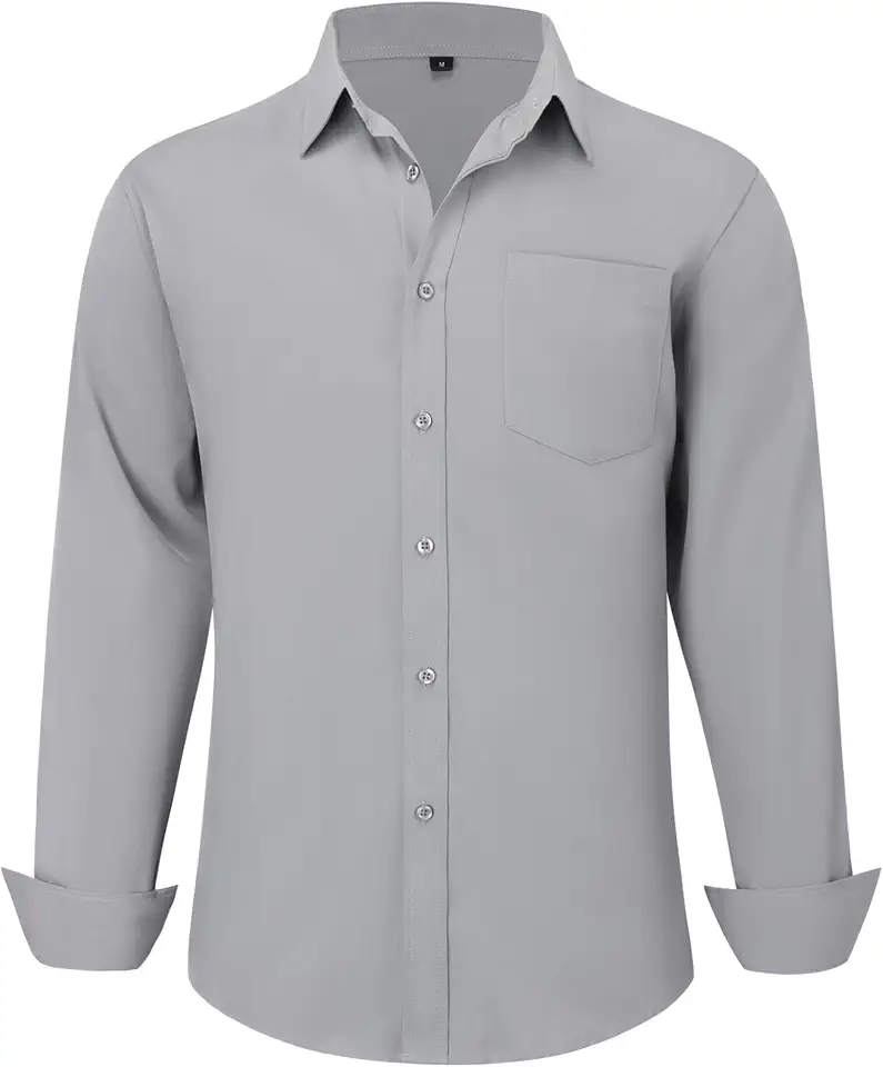 CIGENU Men's Long Sleeve Dress Shirts, Regular Fit Stretch Wrinkle-Free Business Casual Button-Down Shirts with Front Pocket