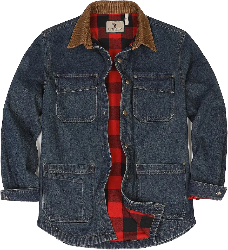 ZENTHACE Men's Flannel Lined Denim Chore Coat, Snap Button Workwear