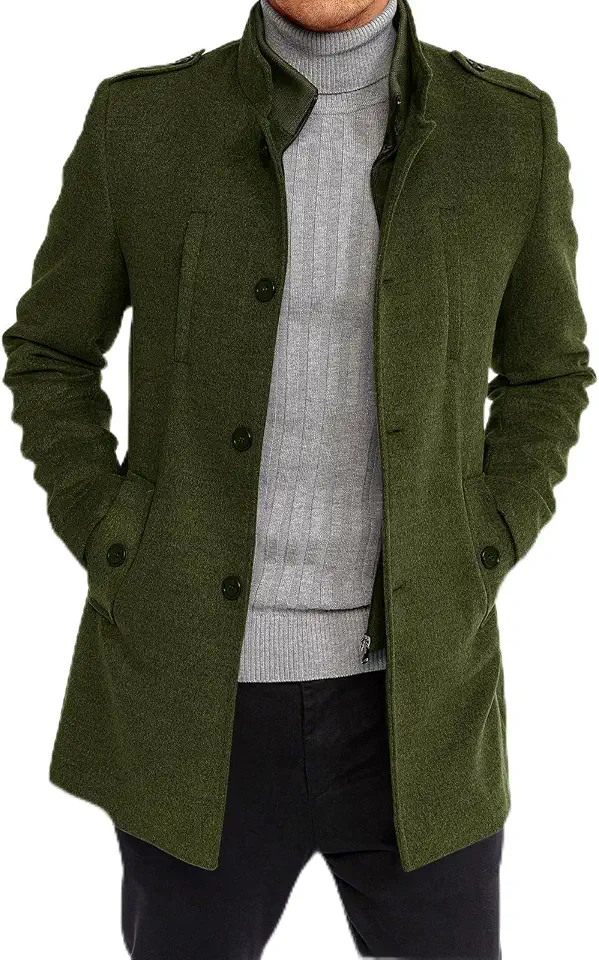 Karlywindow Mens Trench Coat Single Breasted Pea Coat Casual Overcoat