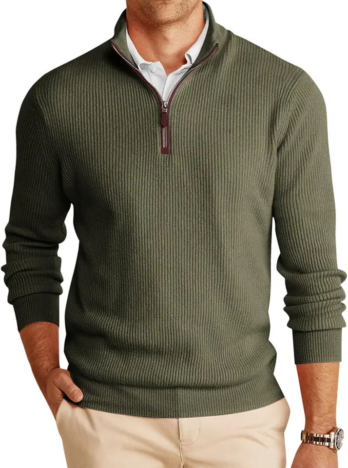 Runcati Men's Quarter-Zip Pullover Sweater Mock Neck Winter Polo Sweaters