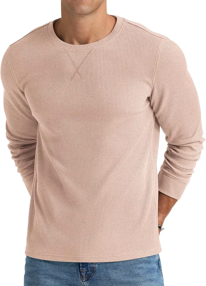 Men's Cream Waffle Knit Thermal Crewneck Shirt