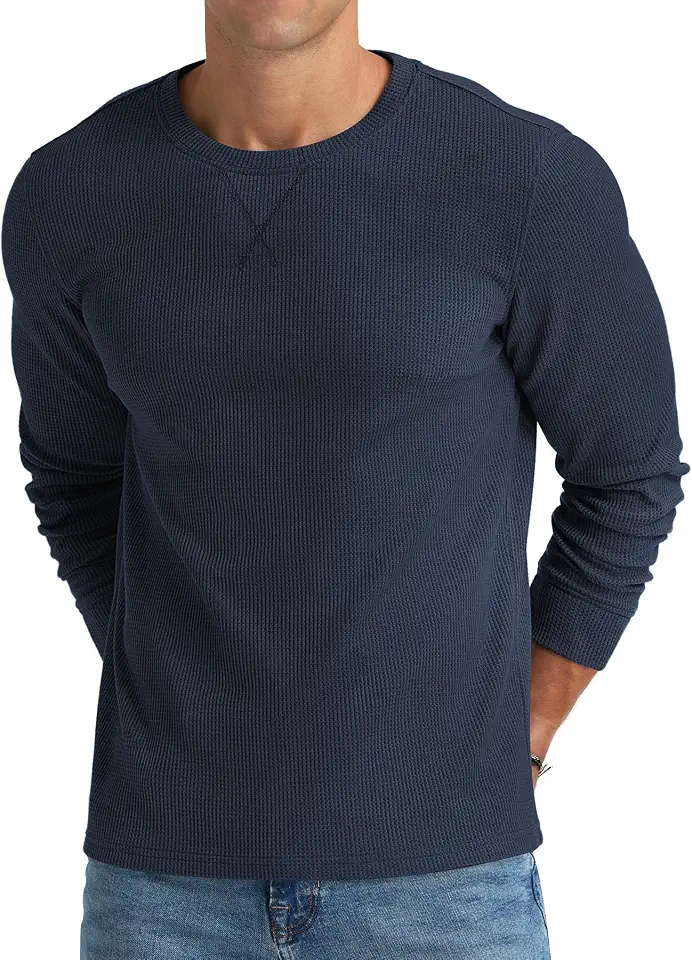 NITAGUT Mens Waffle Crewneck Shirts Slim Fit Long Sleeve Casual T-Shirt