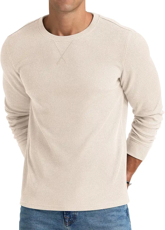 Men's Oatmeal Beige Waffle Henley Shirt