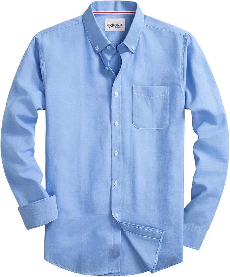 Mens Oxford Shirts Long Sleeve Slim Fit Lightweight Casual Button Down Shirts with Pocket