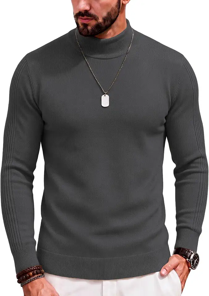 COOFANDY Mens Mock Turtleneck Slim Fit Pullover Sweater Casual Basic Knitted Thermal Sweaters