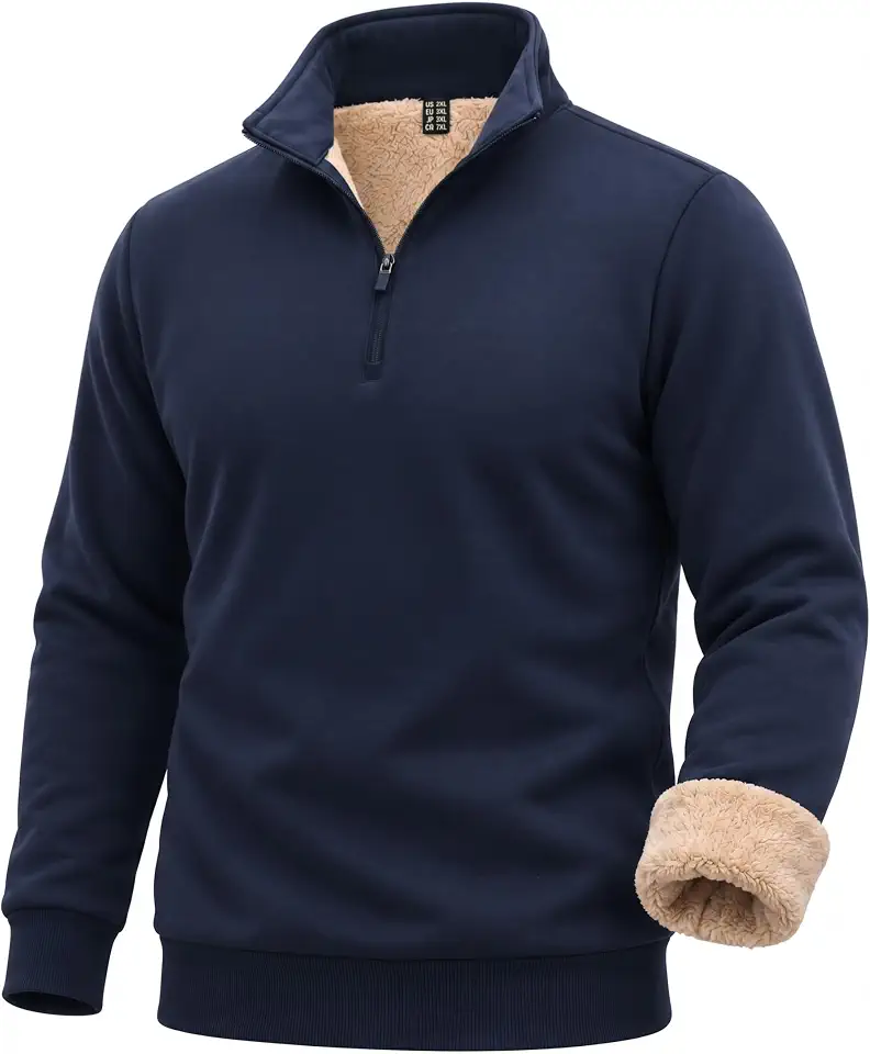 Boladeci Men's Quarter Zip Pullover Sherpa Lined Heavyweight Sweatshirt