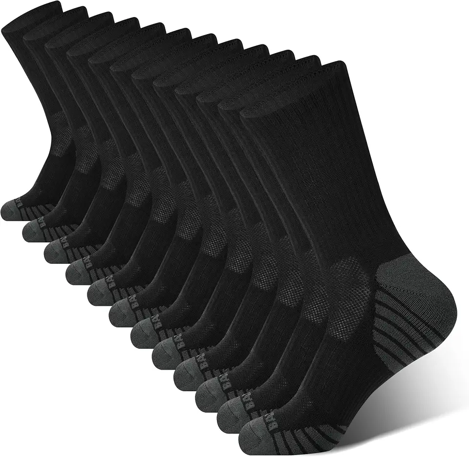 BAMBOO COOL Men's Crew Socks Athletic Cushioned Moisture Wicking 6 Pairs