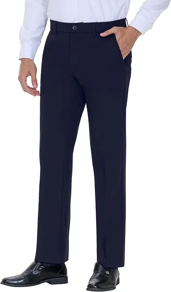 Soojun Men's Modern Fit Flex Flat Front Dress Pants