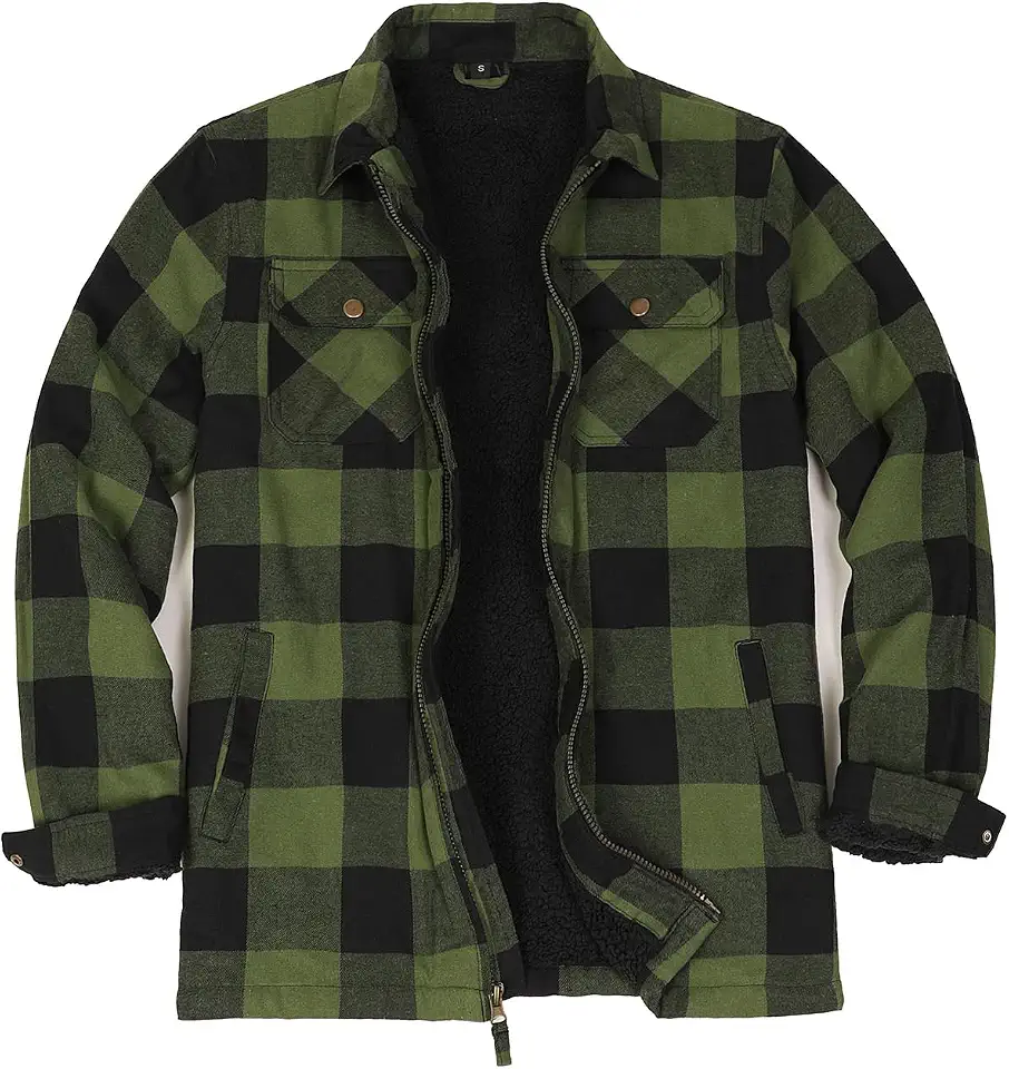 ZENTHACE Men's Sherpa Lined Full Zip Plaid Flannel Jacket