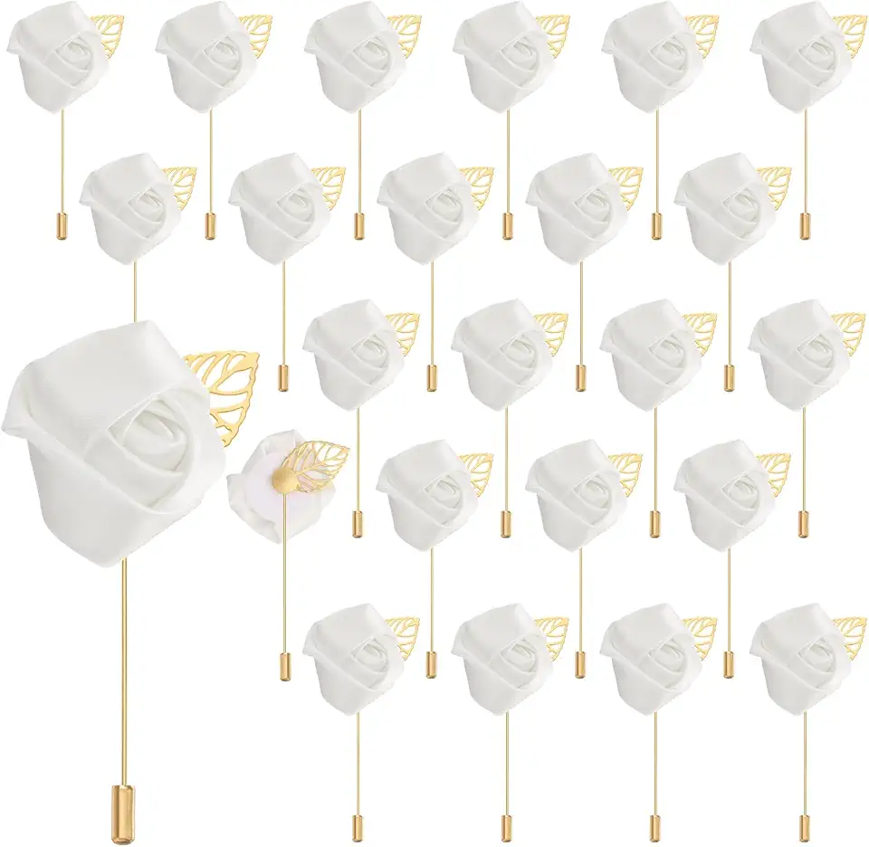 uxcell 24pcs Pure White Rose Boutonnieres Flower Pins for Wedding