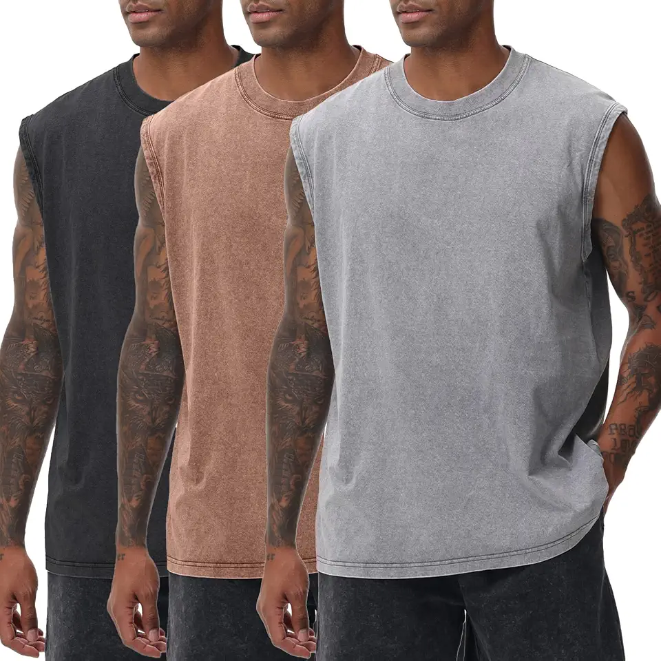ClimatePartner Verified Mens Workout Tank Tops Sleeveless Tee Shirts Men Muscle Shirt Gym Acid Wash T Shirts Running Beach Loose Fit Tee