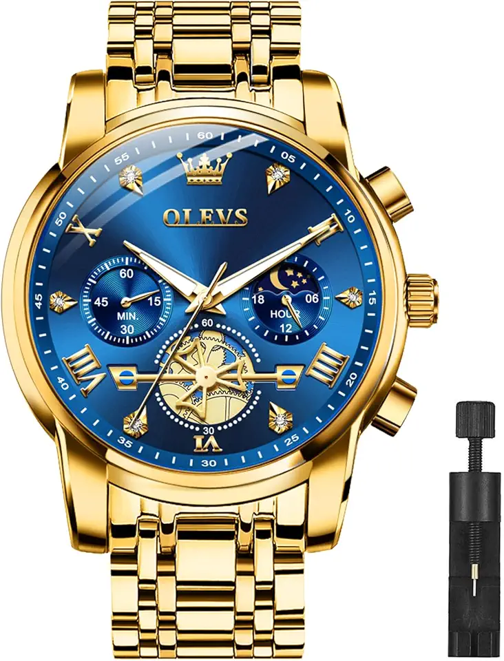 OLEVS Watches for Men Luxury Dress Stainless Steel Waterproof Chronograph