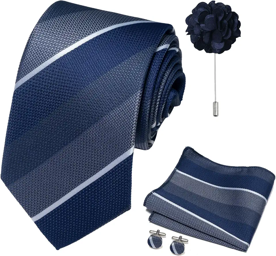 joy alice 70 Colors Ties Set Men Mixed Color Necktie Handkerchief Cufflinks Brooch 3.15 Formal