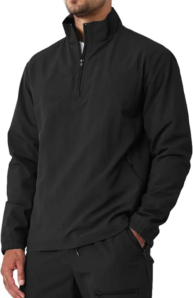 Aulemen Men's Casual Quarter Zip Pullover Golf Windbreakers Athletic Lightweight Jacket Hiking Running Sweatshirt with Pocket
