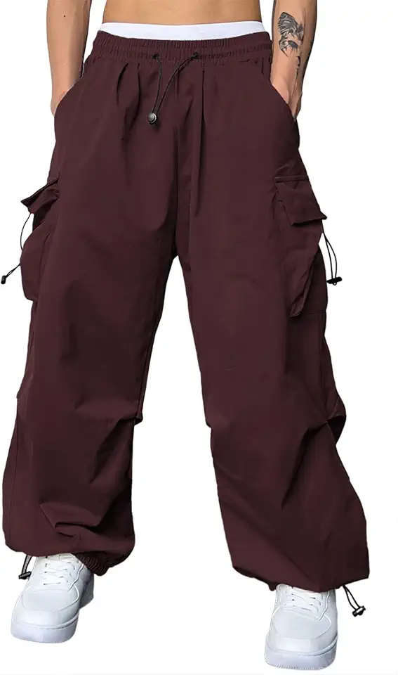 Global Recycled Standard JMIERR Mens Loose Fit Drawstring Y2K Baggy Parachute Cargo Pants
