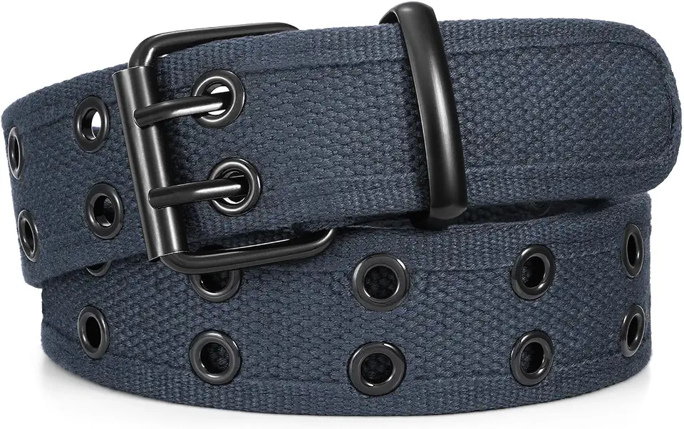 Global Recycled Standard WHIPPY Canvas Double Grommet Belt Unisex Casual Double Prong Belt for Men Women for Jeans Pants