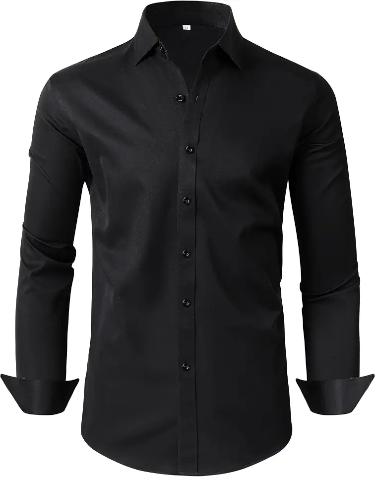 Men's Silky Black Open Collar Dress Shirt