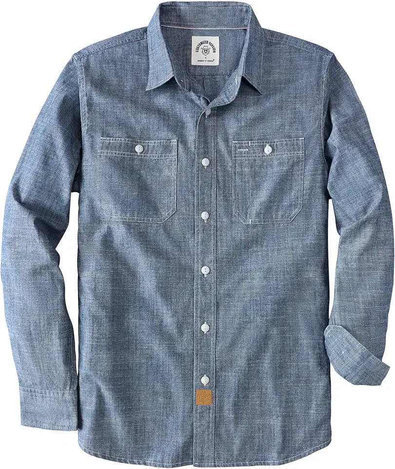 Dubinik® Chambray Shirt Men Cotton Mens Long Sleeve Button Down Shirts