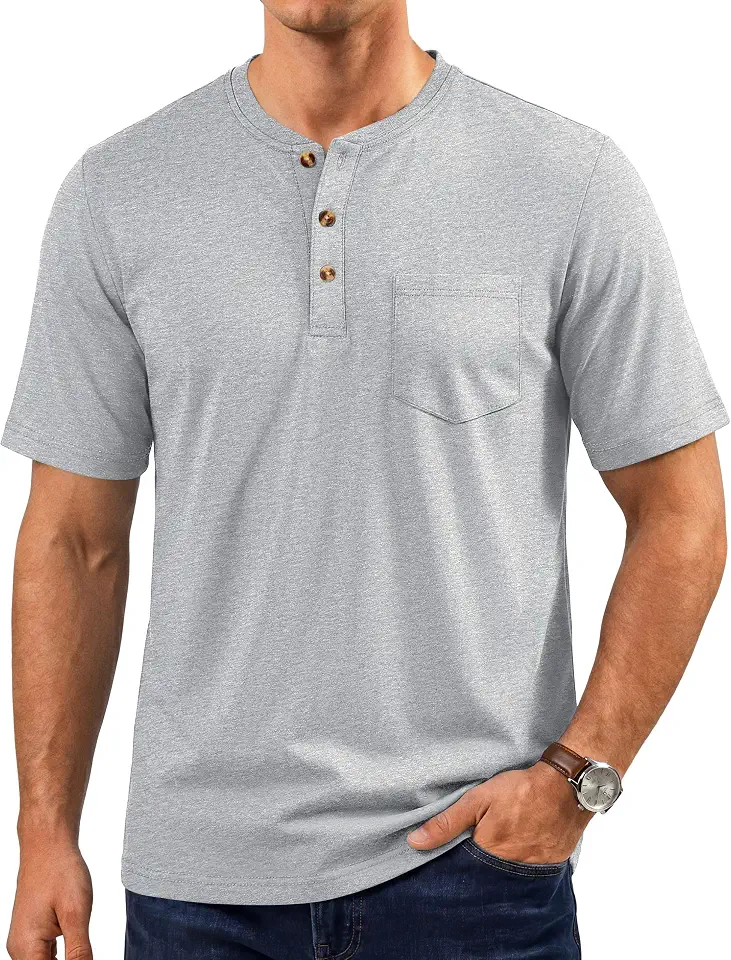 CRYSULLY Men's Henley Short Sleeve Shirt Cotton T-Shirts