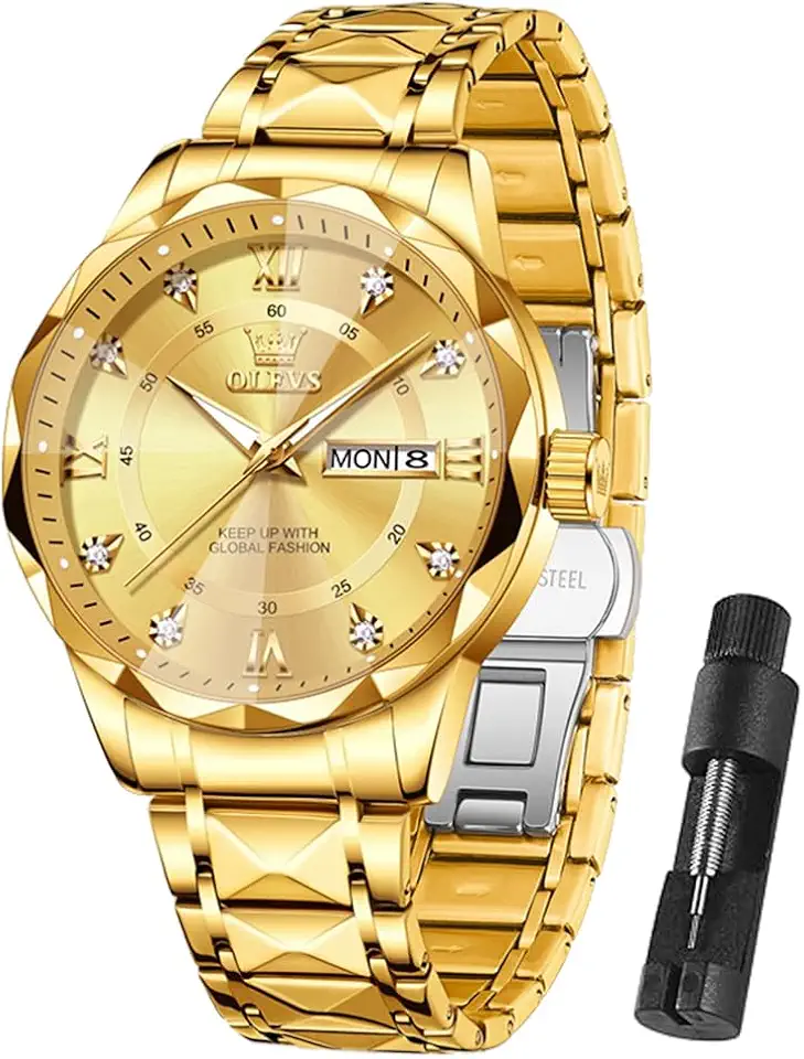 OLEVS Watch Men Luxury Waterproof Classic Diamond Watches for Men Dress Big Face Fashion Casual Mens Watches Stainless Steel Analog Quartz Metal Adjustable Wrist Watch