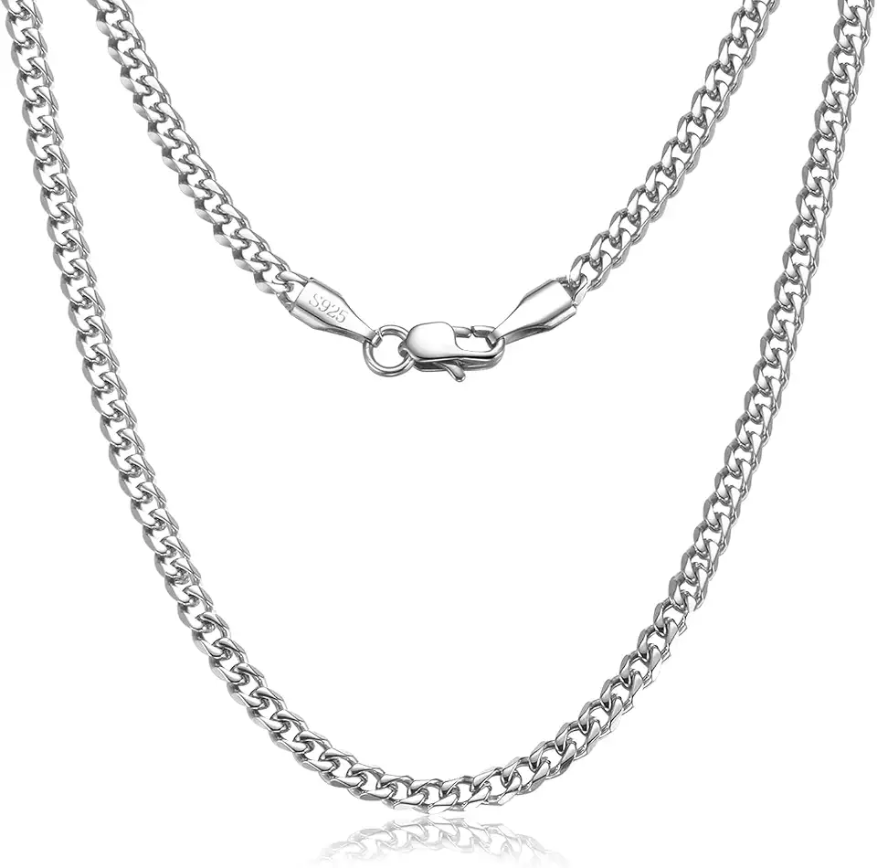 3.5mm Cuban Link Curb Chain Necklace for Women Men 925 Sterling Silver Plated Stainless Steel Necklace Available In 16/18/20/22/24/26/28/30 Inches Silver Chain Necklace for Men Come Gift Box