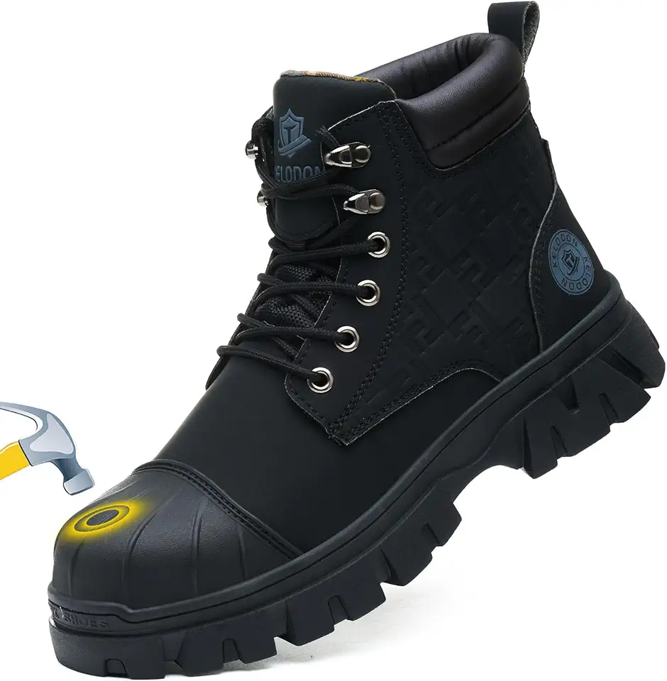 Global Recycled Standard KELODON Waterproof Steel Toe Boots For Men 6 Inch Leather Steel Toe Shoes Non Slip Resistant Safety Work Boots Indestructible Lightweight Construction Boot