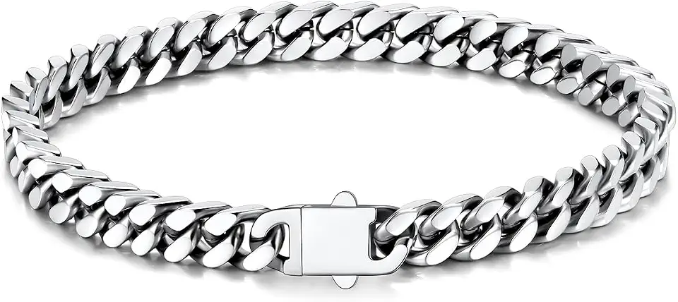 U7 Cuban Link Bracelets for Men Stainless Steel Wrist Bracelet Silver Black Gold Cuban Hand Chain Bracelet for Mens Women, 5/7/9/12mm Width, 7.5/8.3/9 Inch Length Classic Jewelry with Box Packed