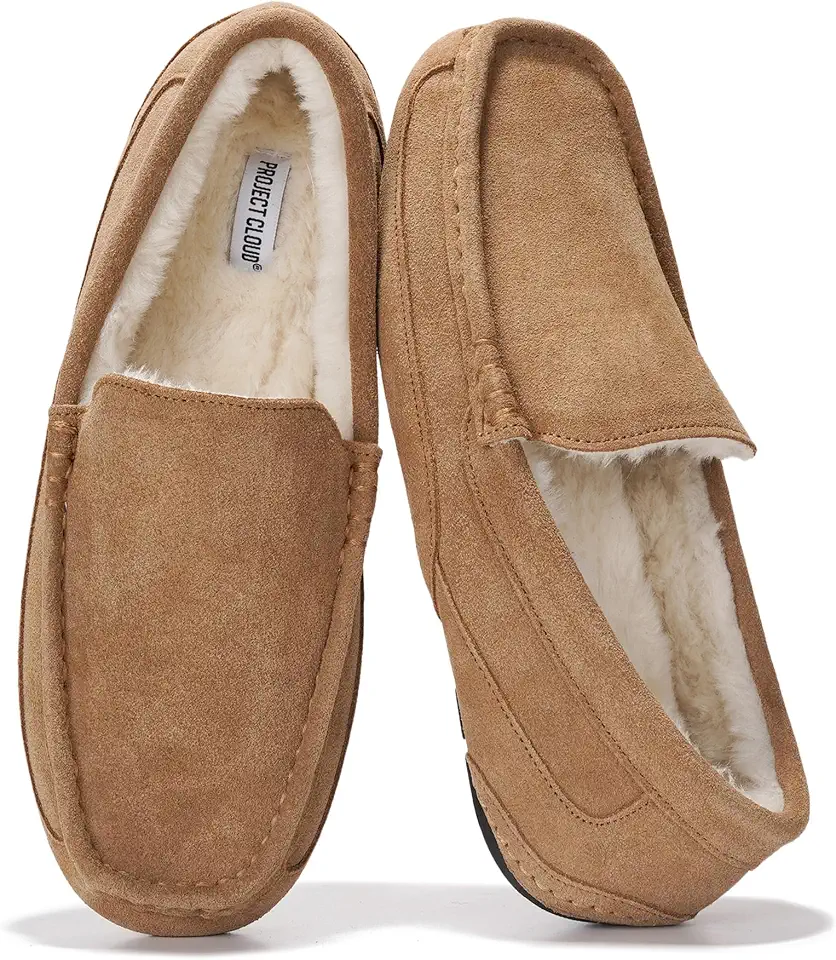 Project Cloud 100% Genuine Leather Mens Slippers Moccasin Loafers for Men