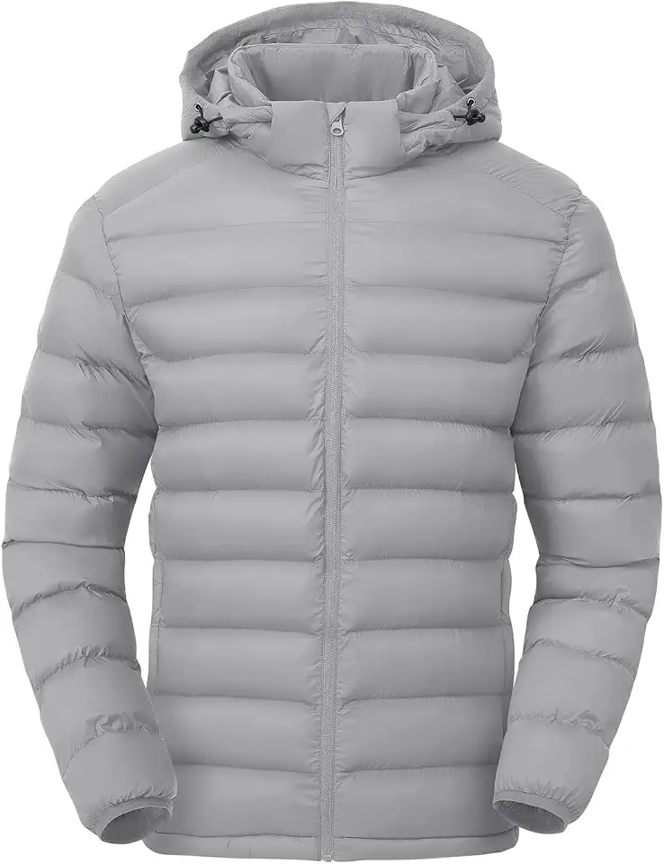 TBMPOY Men's Lightweight Puffer Jackets Detachable Hood Water-Resistant Casual Winter Coat Hooded Insulated for Travel Ski