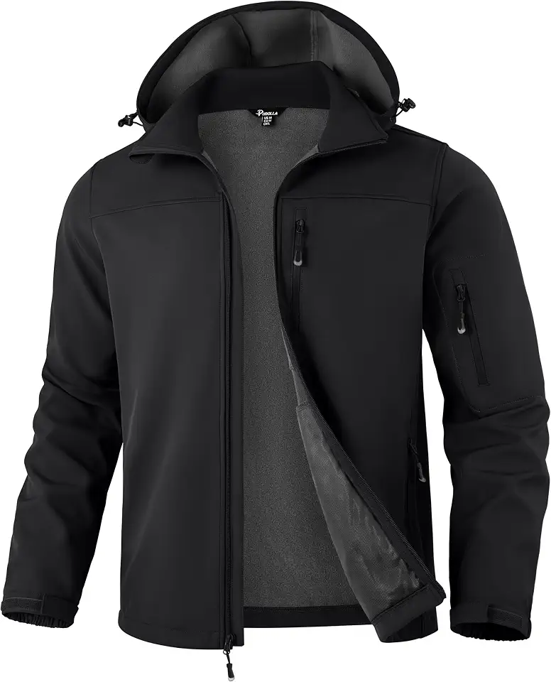Pudolla Men's Softshell Jacket Hooded Fleece Lined Coats for Outdoor Work