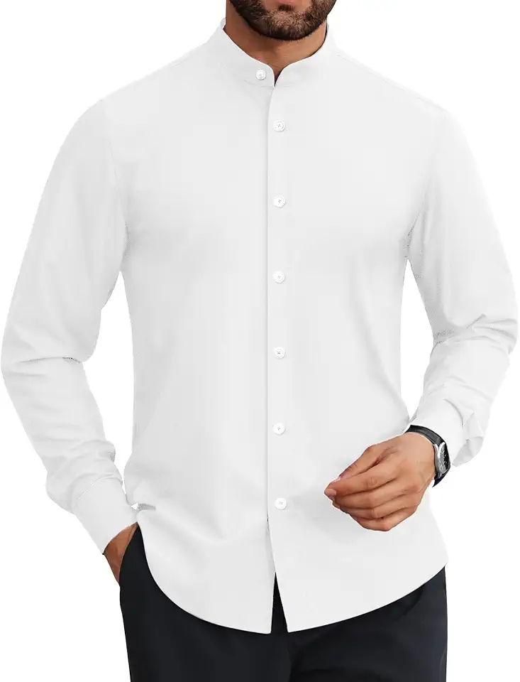 Global Recycled Standard Lion Nardo Mens Dress Shirts Wrinkle Free Dress Shirts for Men Long Sleeve Button Down Shirts Banded Collar Shirts