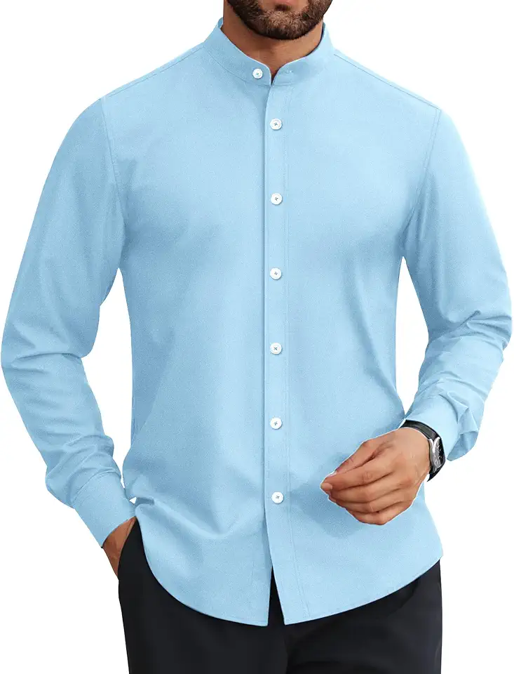 Global Recycled Standard Lion Nardo Mens Dress Shirts Wrinkle Free Dress Shirts for Men Long Sleeve Button Down Shirts Banded Collar Shirts