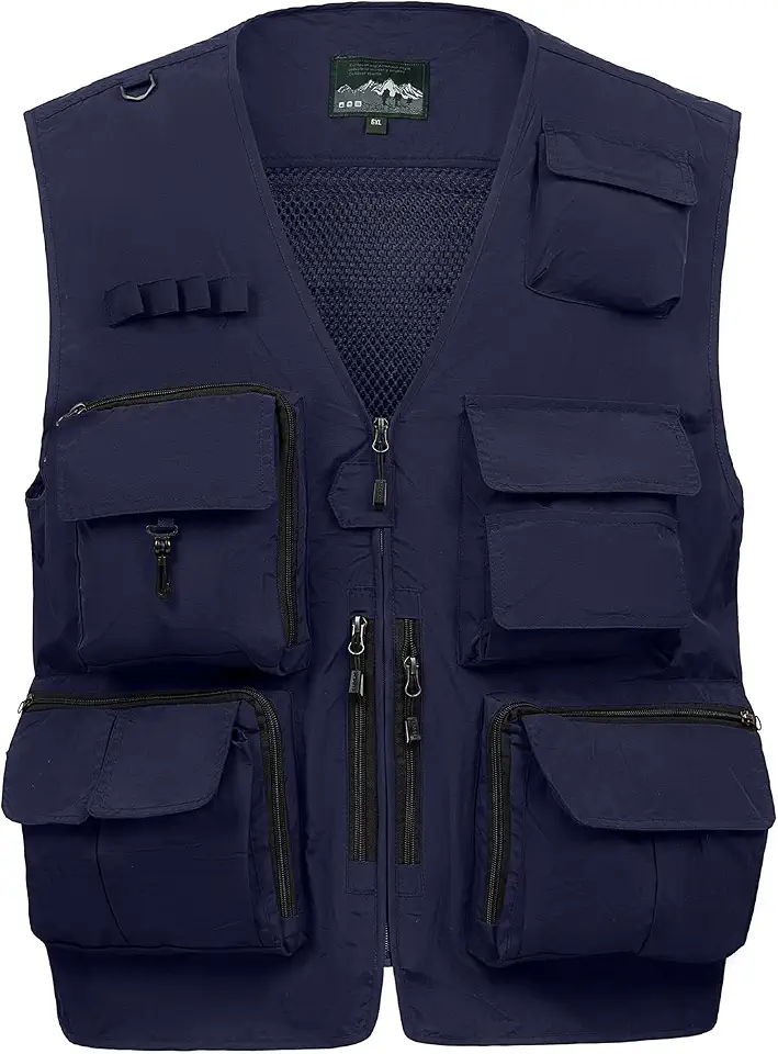 AOTORR Mens Outdoor Work Safari Cargo Photo Travel Fishing Vests for Men with Multi-pockets