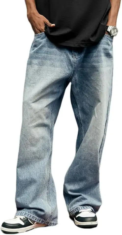 HUNGSON Mens Baggy Jeans for Men Women Y2k Skater Vintage Plain Pants Casual Wide Leg Jeans Loose Fit Denim Jeans