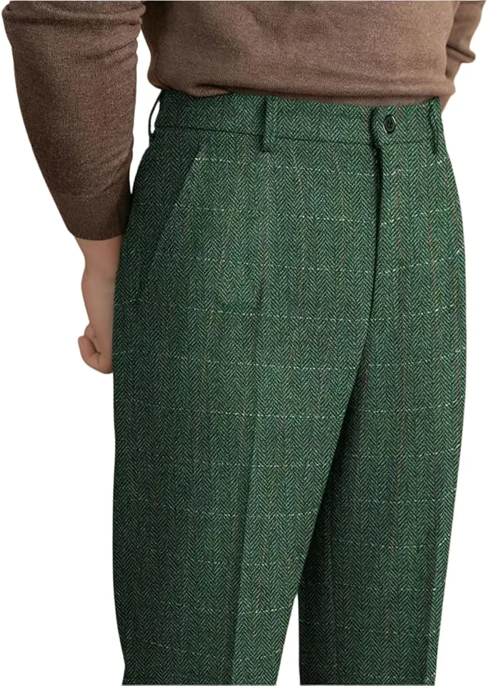 Men's Dress Pants Tweed Plaid Classic Fit Siut Separates Slim Stylish Wool Casual Business Suit Pants