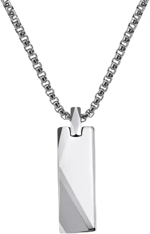 Tungsten Steel Rectangle Bar Pendant Necklace, Black or Silver