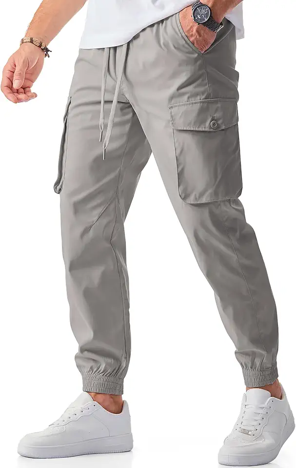 Global Recycled Standard JMIERR Men's Casual Cargo Joggers Pants Stretch Elastic Waist Drawstring Tapered Sweatpants with Pockets
